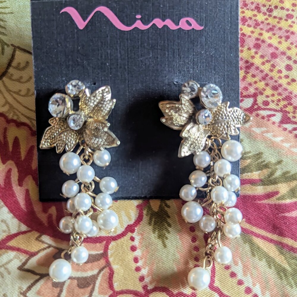 NINA Gold and Pearl Earrings NWT